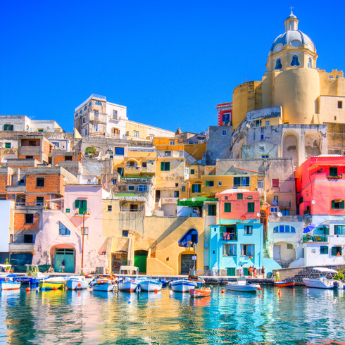 Procida, colorful island in the Mediterranean Sea Coast, Naples, Italy